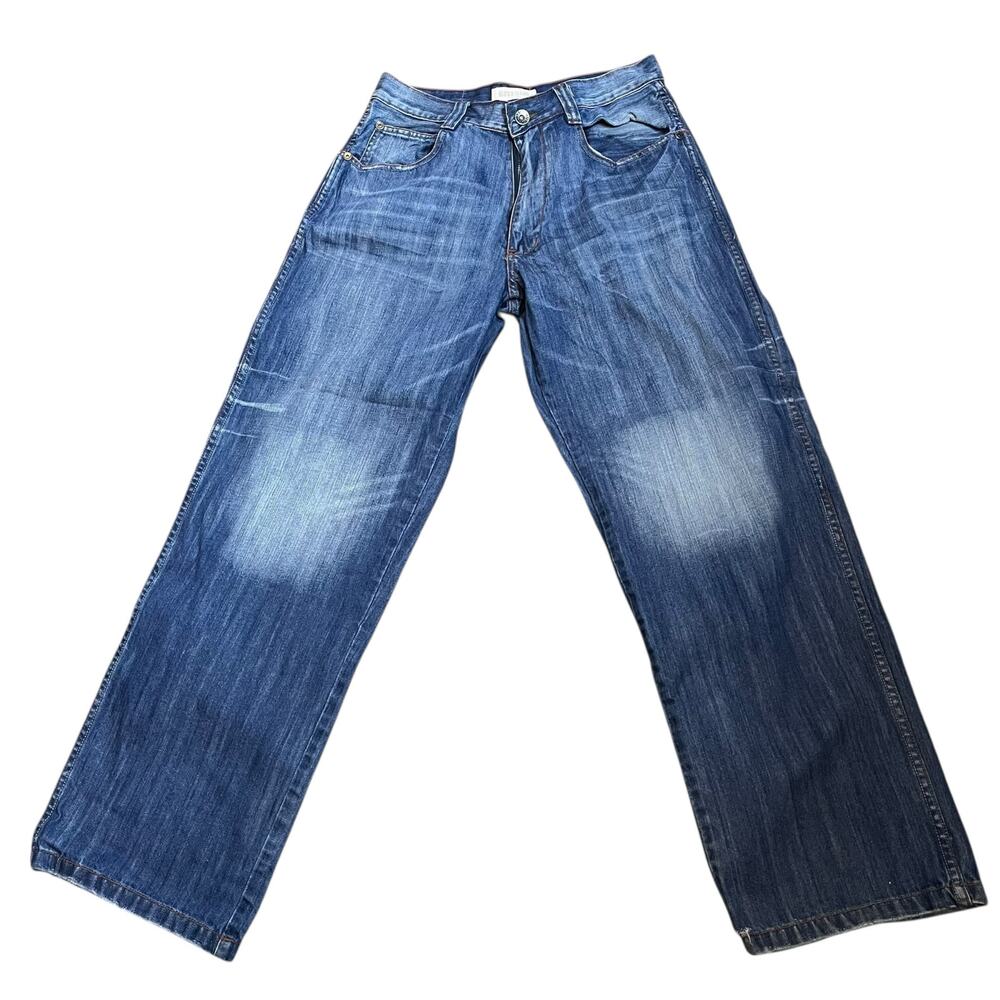 Muka Mens Jeans 34x32 Relaxed Fit Faded Denim Contrast Stitch Streetwear